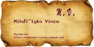 Mihályko Vince névjegykártya